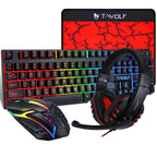 Gaming Keyboard 104 Keys & Gaming Mouse Controller 4-color Breathing Light Mouse 3.5mm Gaming Headset Anti-slip Mouse Pad Combo