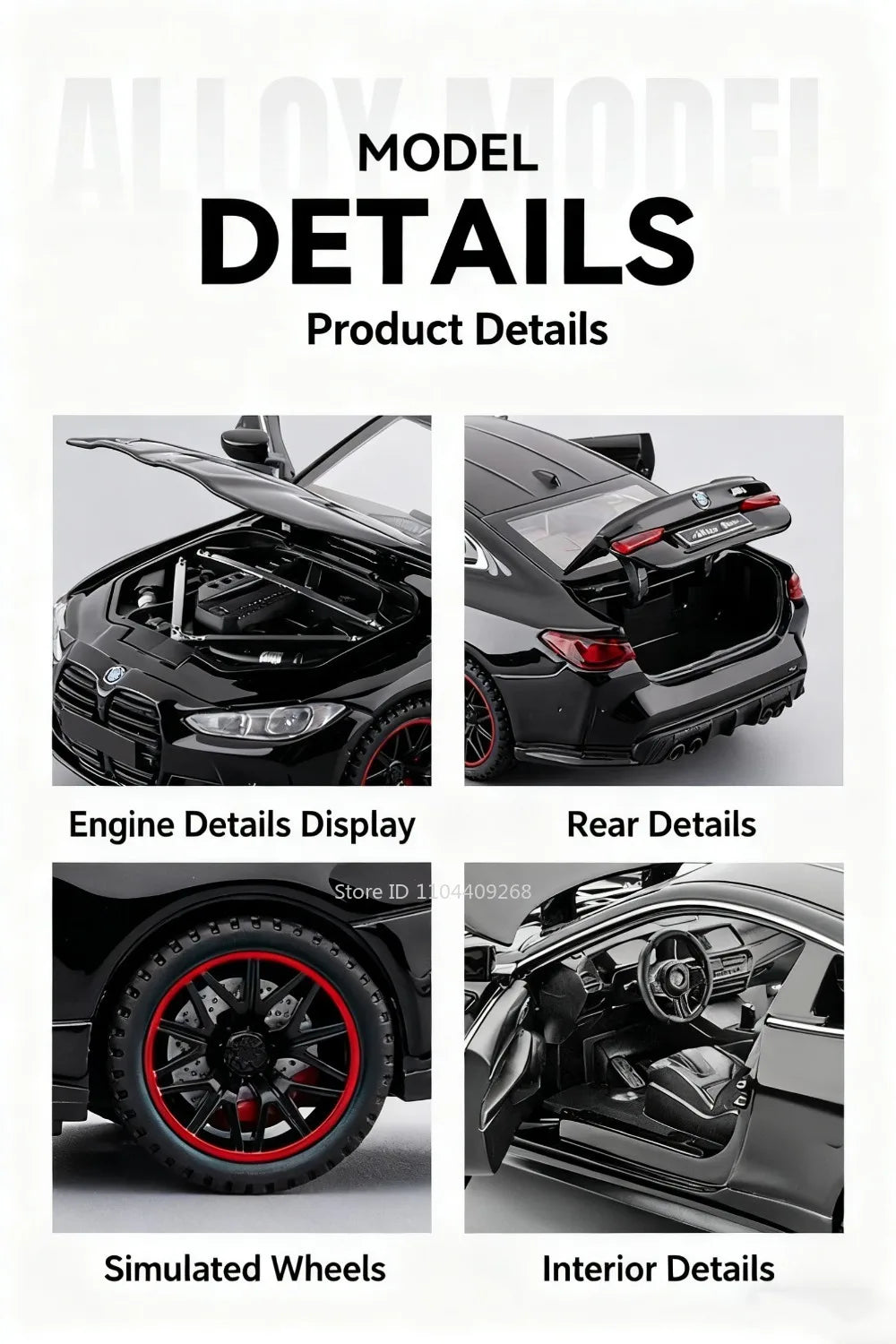 Scale 1:32 M4 X3M Toy Car Model Pull Back Music Light Doors Opened Miniature Vehicle Metal Diecast Models Kids Educational Gifts