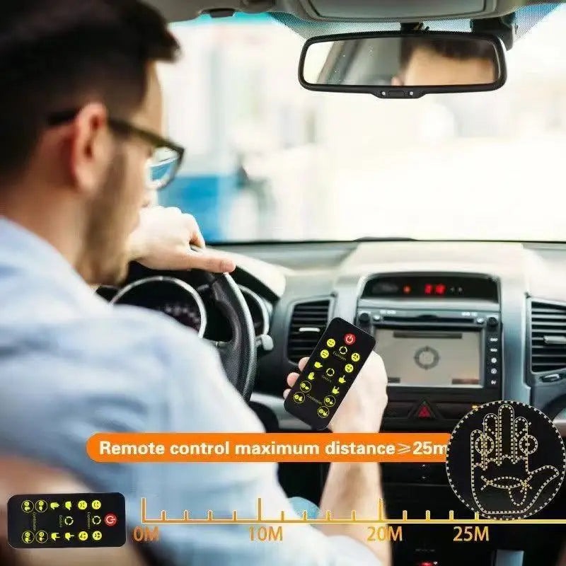 Car Gesture LED Light – Funny Road Rage Expression Lamp with Remote
