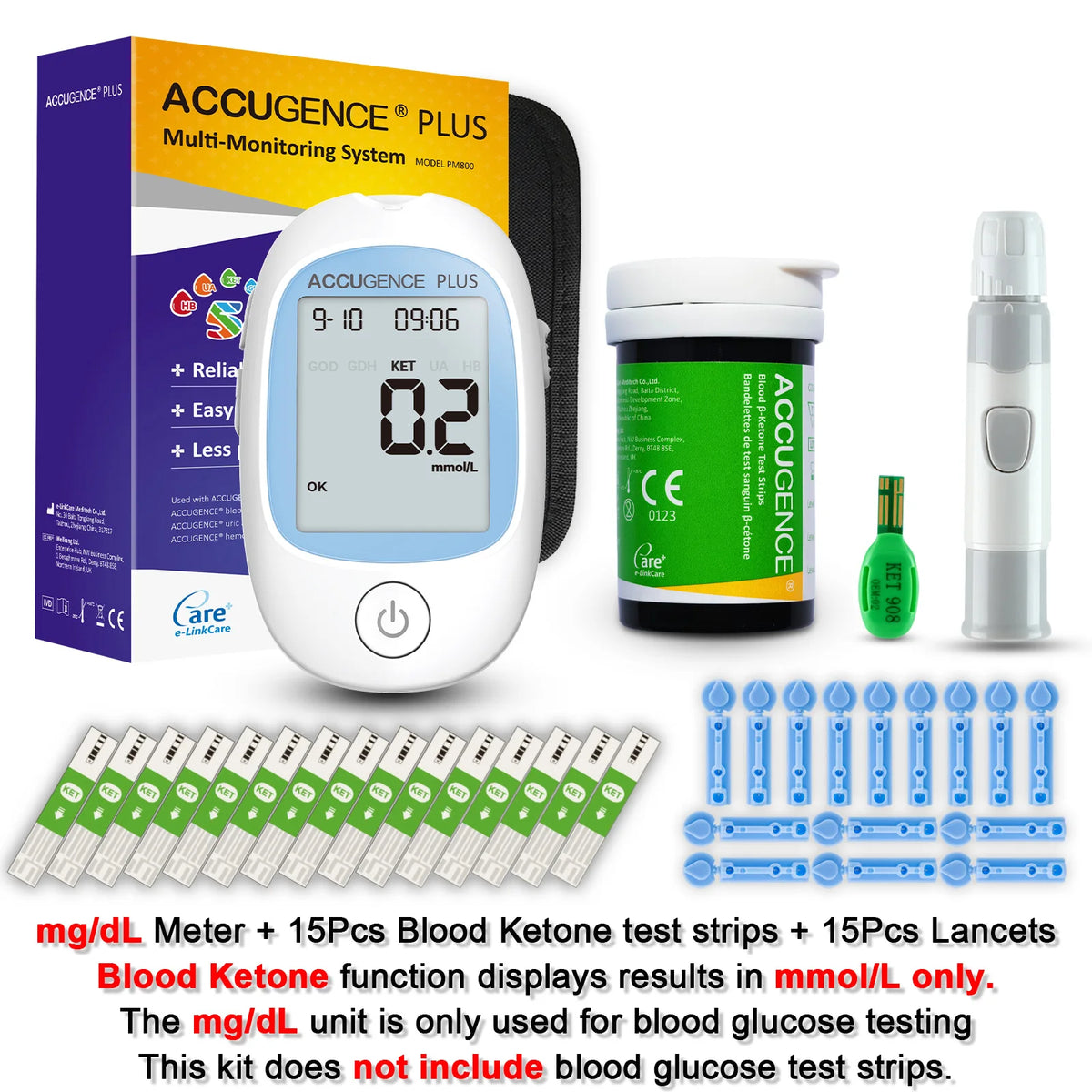 Multi-function Blood Ketone Meter Kit with Ketone Test Strips, Ketone Monitoring for Keto Diet, Ketosis, Fast & Accurate Results