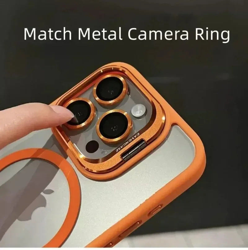 Luxury Magnetic Shockproof Phone Case For iPhone 16 15 14 13 12 17 18 Pro Max For Magsafe Funda Stand Glass Lens Protector Cover