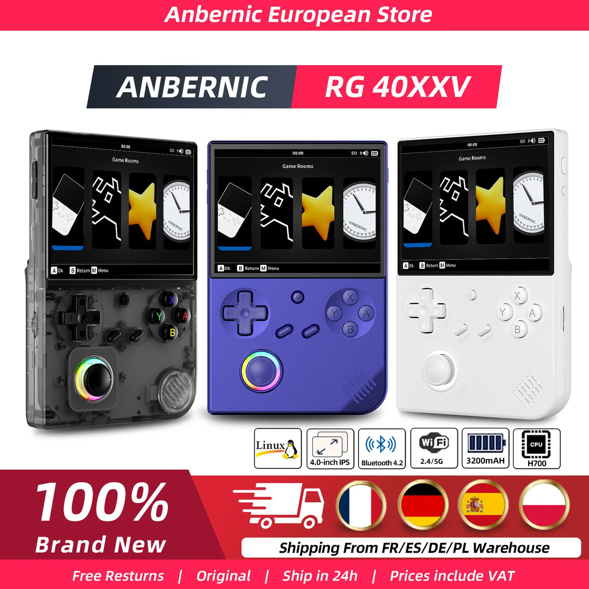 ANBERNIC RG40XXV 64-bit Linux Retro Portable Gaming Console 4.0-inch IPS Screen Supports 5G WiFi Bluetooth Support HD Output