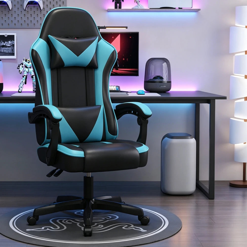 Ergonomic Racing Gaming Chair Adjustable Swivel PU Leather with Headrest and Lumbar Support for Office Computer Living Room