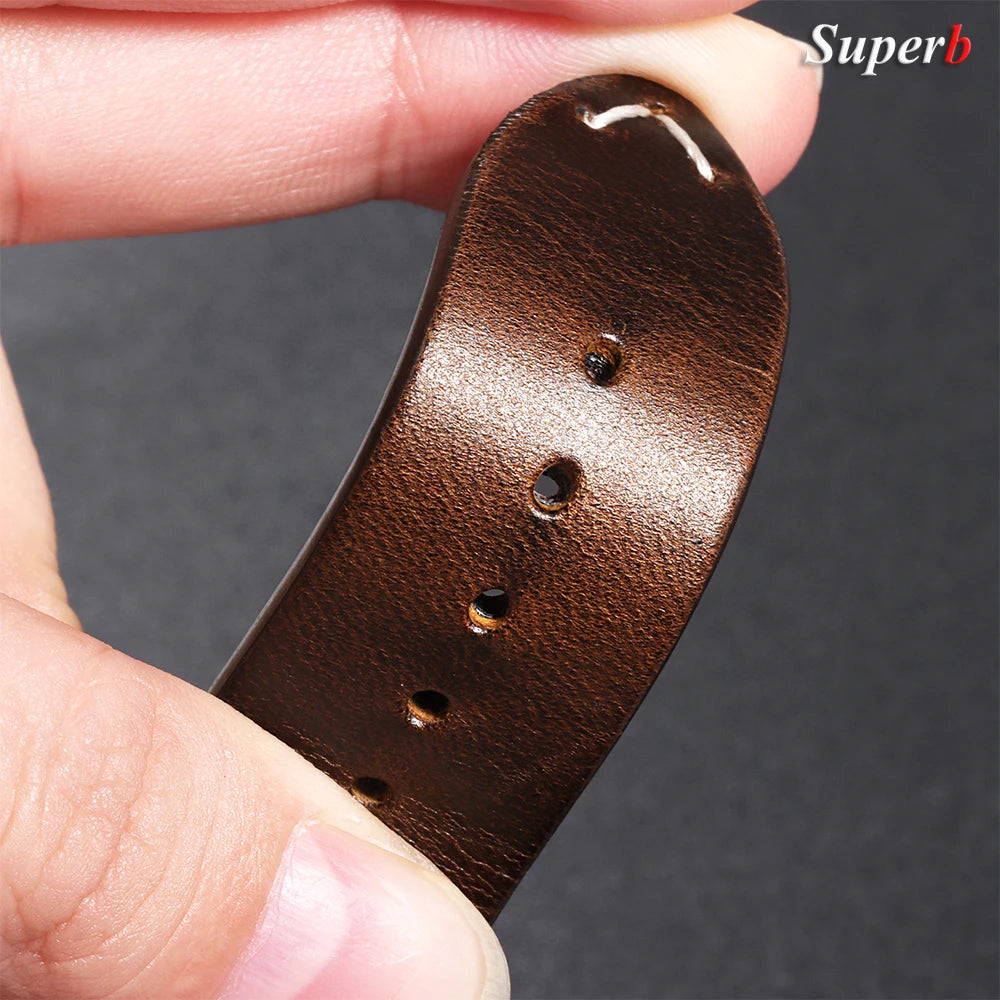 18mm 20mm 22mm Vintage Oil Wax Leather Watchband 19mm 21mm 24mm Universal Stitching Cowhide Strap for Seiko for Omega Watch Band