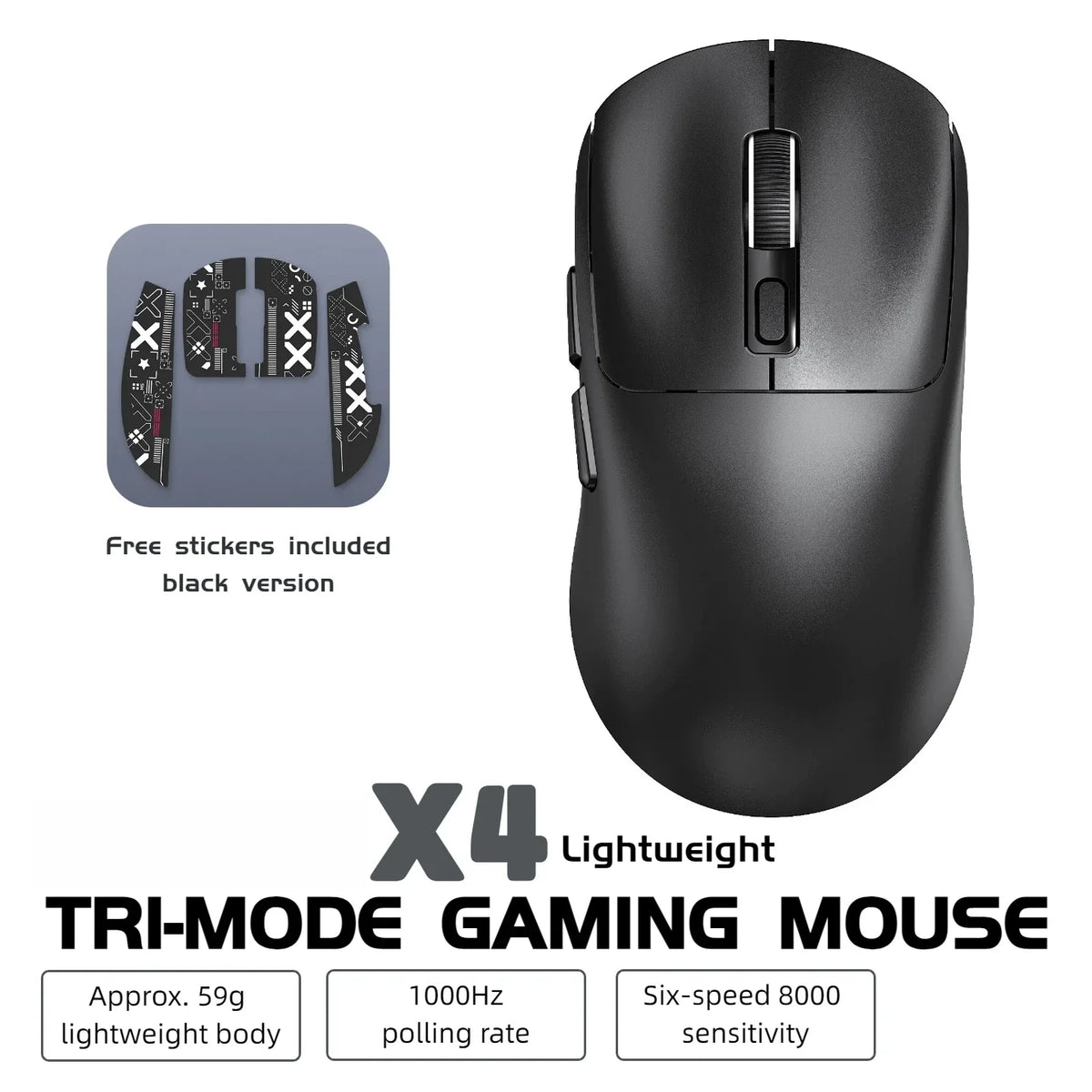 Wireless Mouse Bluetooth 5.4 2.4G Type-C Tri-Mode Rechargeable Gaming Mouse 8000 DPI 1000Hz Lightweight 58g RGB Mouse for PC Laptop Phone Tablet