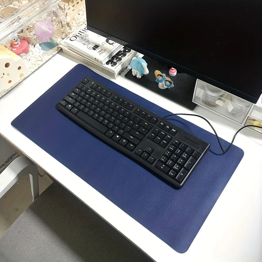 1 piece large size waterproof faux leather table mat - non-slip, solid color office mousepad and keyboard protection mat
