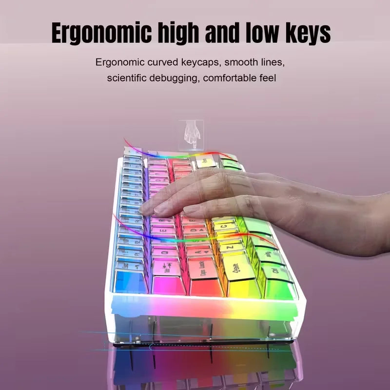 61-Key Fully Transparent Wired Gaming Keyboard with RGB Backlight, Ergonomic Design, Portable and Ultra-Compact 60% Mini Film Ke