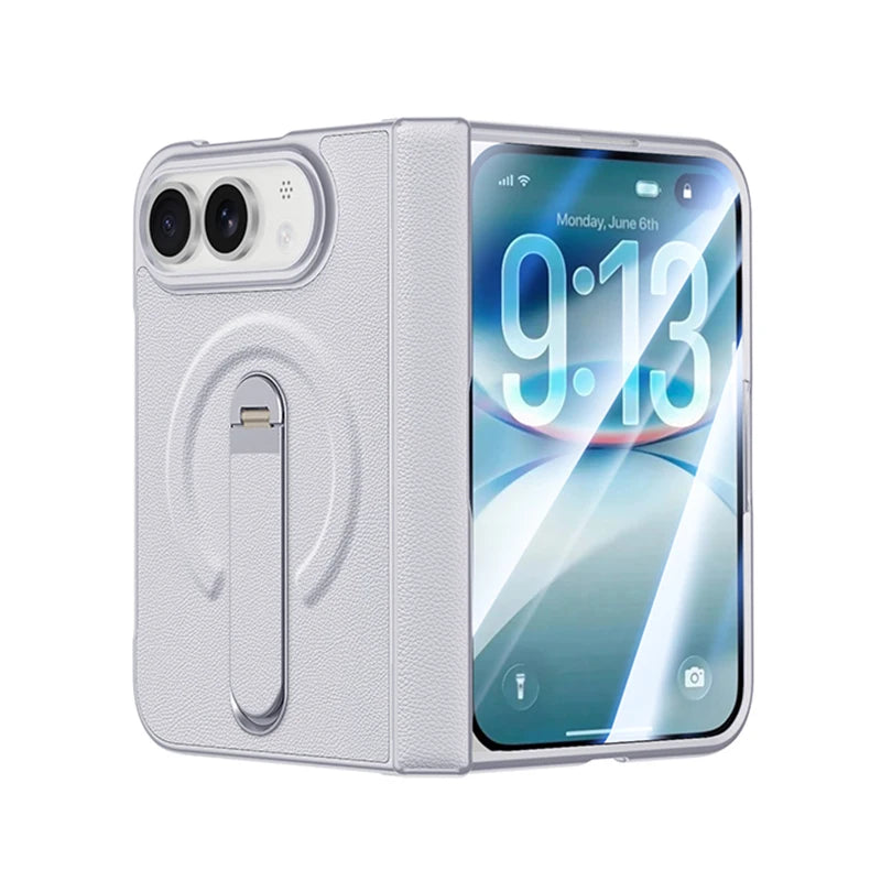Metal Holder for Magsafe Magnetic Hinge Protection Phone Case for IPhone Duo Fold with Protective Film Leather Kickstand Cover