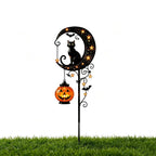 Solar Halloween Black Cat & Pumpkin Moon Garden Stake Light, Solar Garden Decoration, Outdoor Waterproof Metal Pumpkin Stake