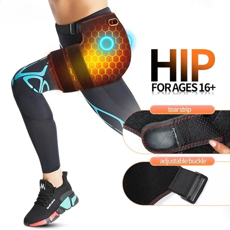 Cordless Heated Hip Support Brace with Massager Relief Lower Back Hip Heating  Massage Support Hips Muscle Relaxation
