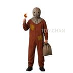 Halloween Scarecrow Sam Cosplay Costume 3‑Pcs Jumpsuit Mask Sack Trick or Treat Horror Role‑Play Outfit for Party Sam in Stock