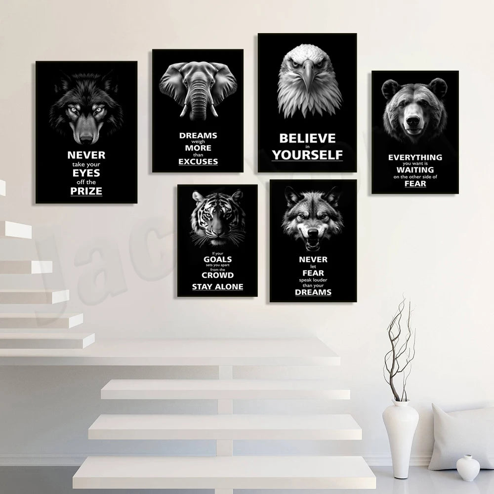 Motivational print, believe in yourself, never be afraid, awaken the beast within, animal motivational poster office decoration