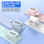 65W 2 In 1 USB Type C Fast Charging Charger PD High Speed Charge For iPhone Xiaomi Huawei Samsung Oneplus Mobile Phone Adapter