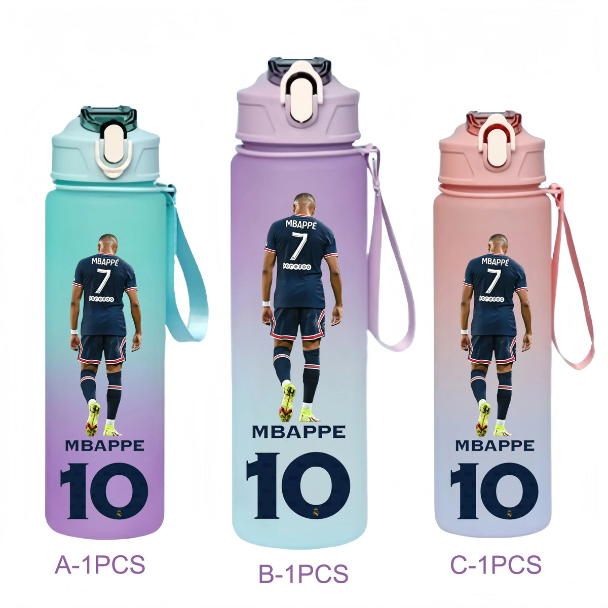 750ML Messi Modrić Neymar Football Star Straw Water Cup Portable Fitness Drink Bottle Kettle Leakproof Drinkware Fans Gifts