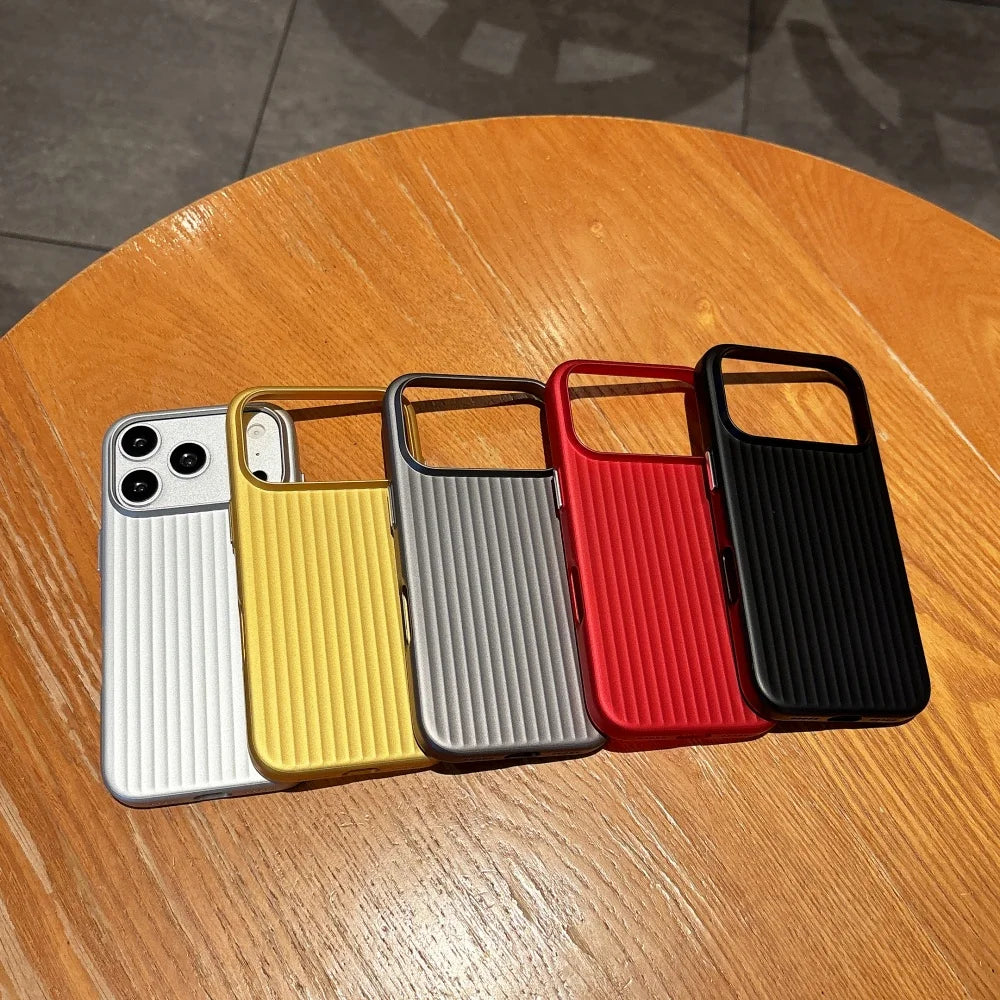 Luxury Phone Case For iPhone 18 17 Pro Max 16 15 14 Plus 13 12 Slim Matte Luggage Striped Textured Corrugated Shockproof Cover