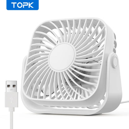 TOPK 4" Portable USB Mini Fan – 3 Speeds, 360° Adjustable, Ultra Quiet