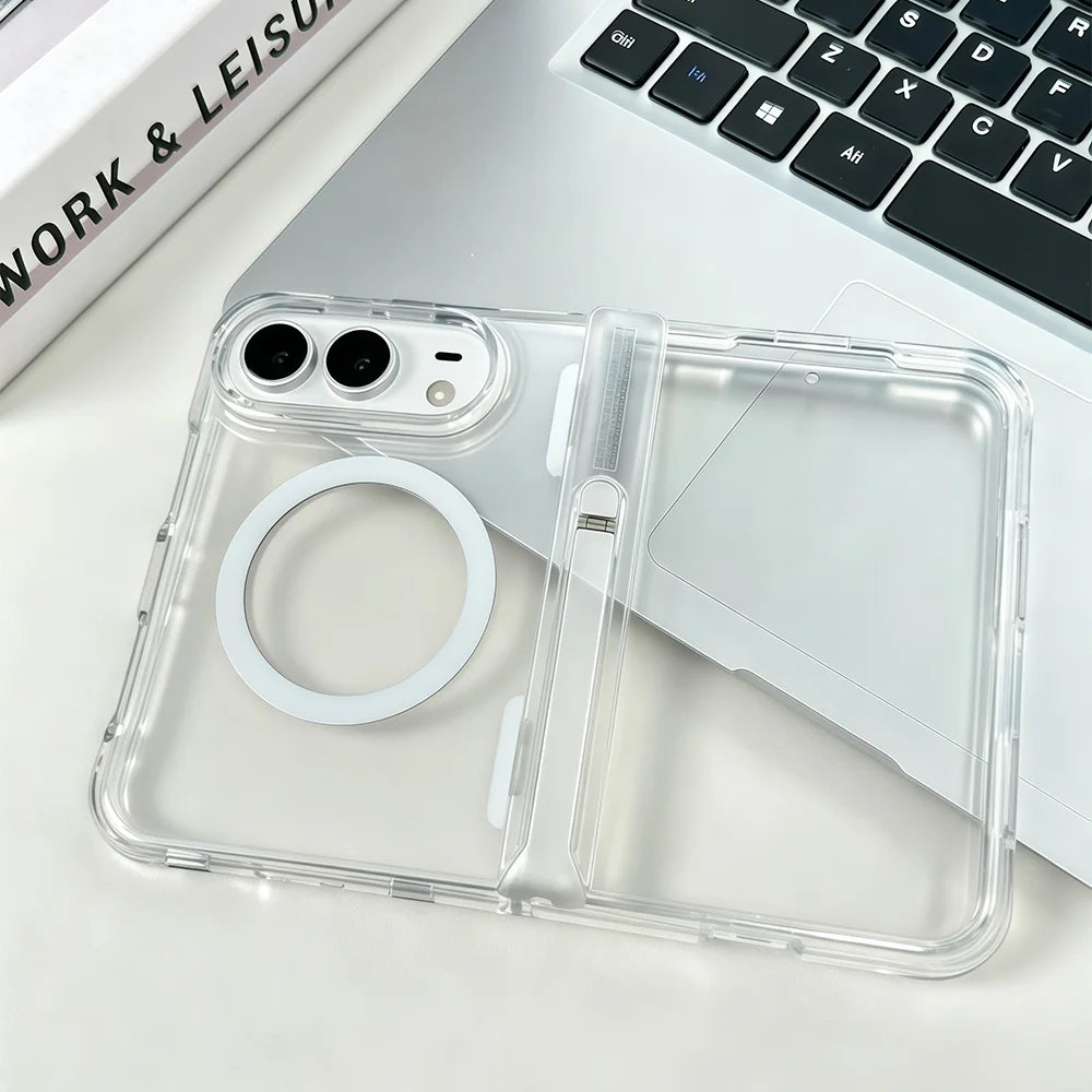 iPhone 18 Duo Fold Case With MagSafe Clear Hinge Bracket Shockproof Cover