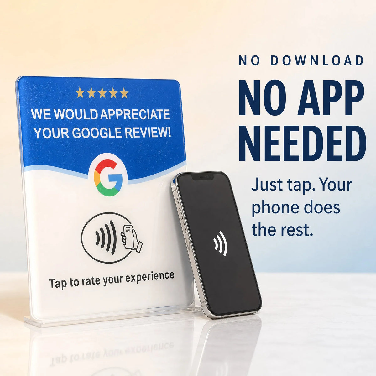 4-Pack Acrylic NFC Google Review Cards with Four Wooden Bases Included for Interactive Feedback And Reviews
