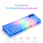 Transparent Wireless Gaming Keyboard, Tri‑Mode 2.4G/BT/USB‑C, 99‑Key 1800 Compact Layout, RGB Clear PC Keycaps, Mechanical‑Like Typing Feel for Office & Desk Setup