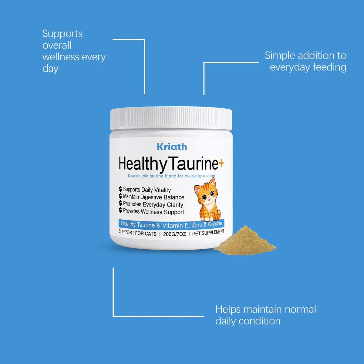 Cat Taurine Supplement Powder, Mild Formula Daily Nutrition Care Powder, Support Kitty Vitality & Wellness
