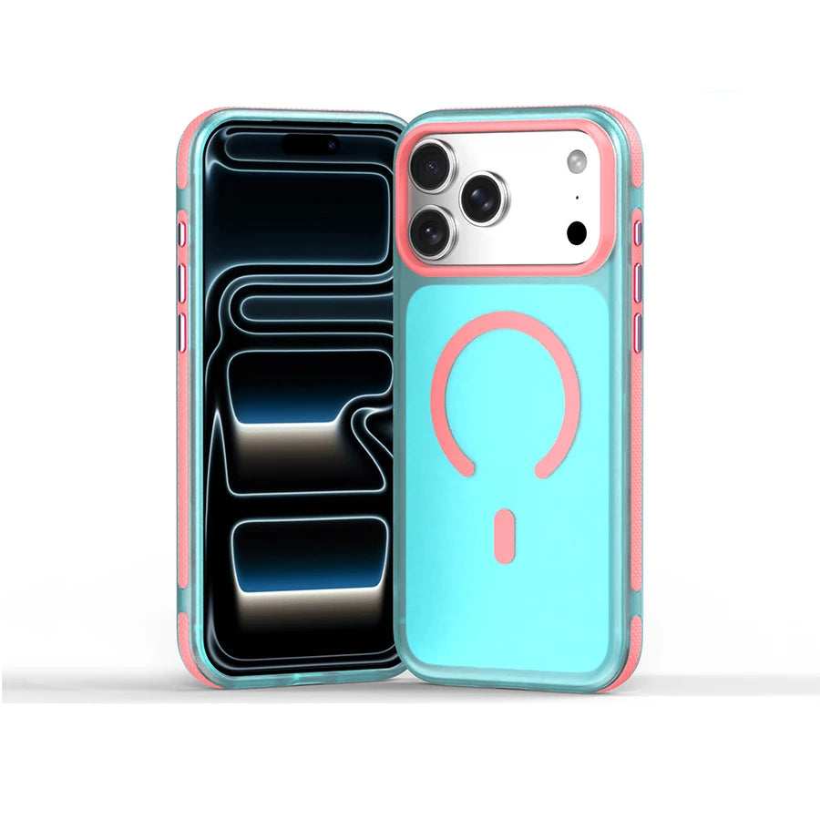 Dopamine Color Block Magnetic Phone Case for iPhone 18/17 Pro Max,16 Pro, 15 14, 13 Translucent Matte Full-Coverage Shockproof Cover with Raised Camera Protection, Compatible with MagSafe Wireless Charging