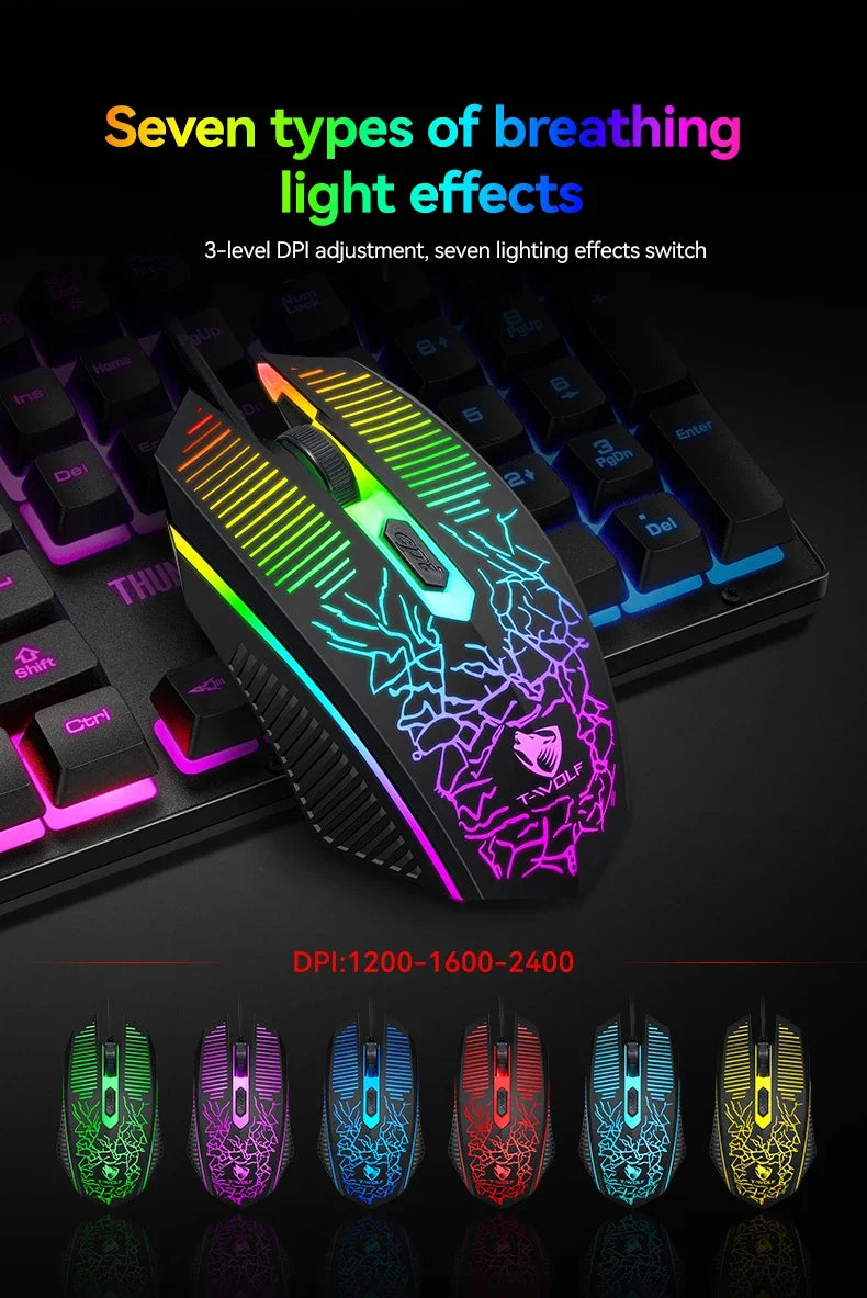 2026 NEW 5-in-1 Set Gaming Combo Keyboard 4-color Breathing Light Mouse 3.5mm Gaming Headset Gaming Speaker Anti-slip Mouse Pad