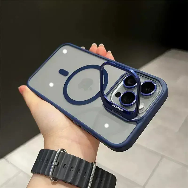Luxury Magnetic Shockproof Phone Case For iPhone 16 15 14 13 12 17 18 Pro Max For Magsafe Funda Stand Glass Lens Protector Cover
