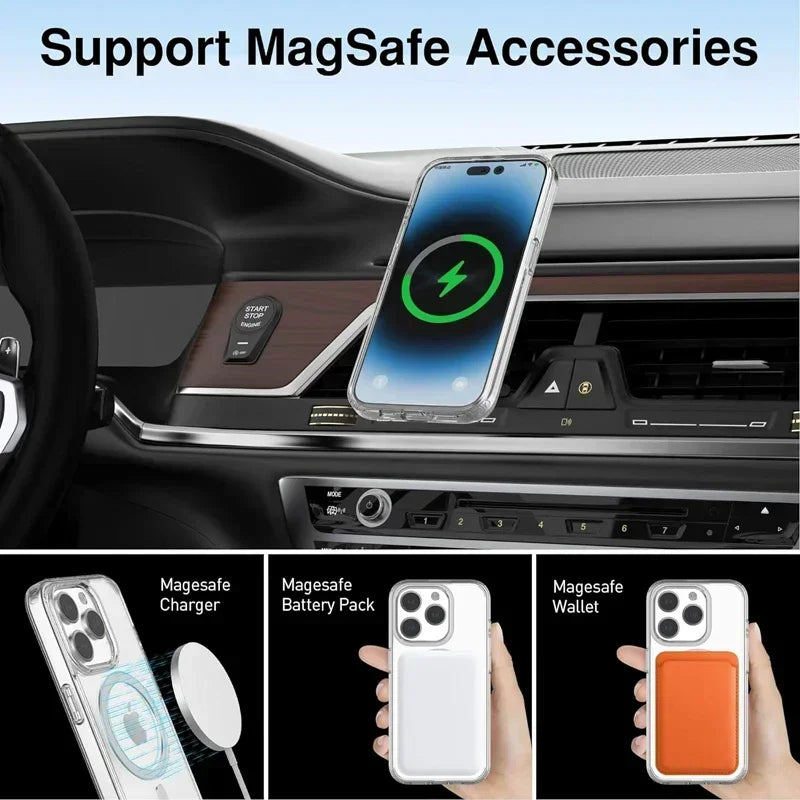 Original Magnetic Clear Case for iPhone 18 17 16 15 14 13 12 11 Pro Max 12 13 mini Funda for Magsafe Silicone Transparent Cover