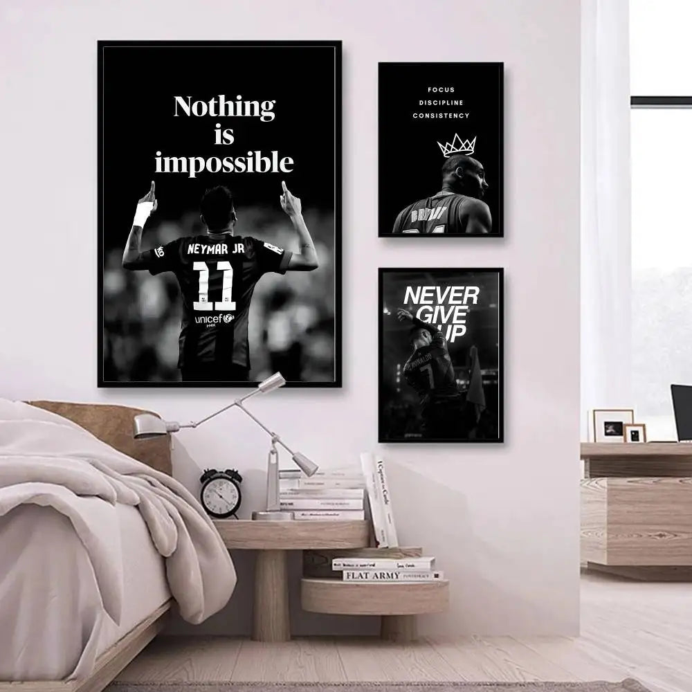 Athlete Inspirational Quotation Poster Home Gym Football Basketball Prints Wall Stickers Paintings for Home Living Room Decor
