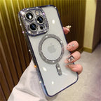 New Fashion Glitter Diamond Transparent Case For iPhone 16 15 14 13 17 12 18 Pro Max Plus Magnetic Wireless Charge Bumper Cover