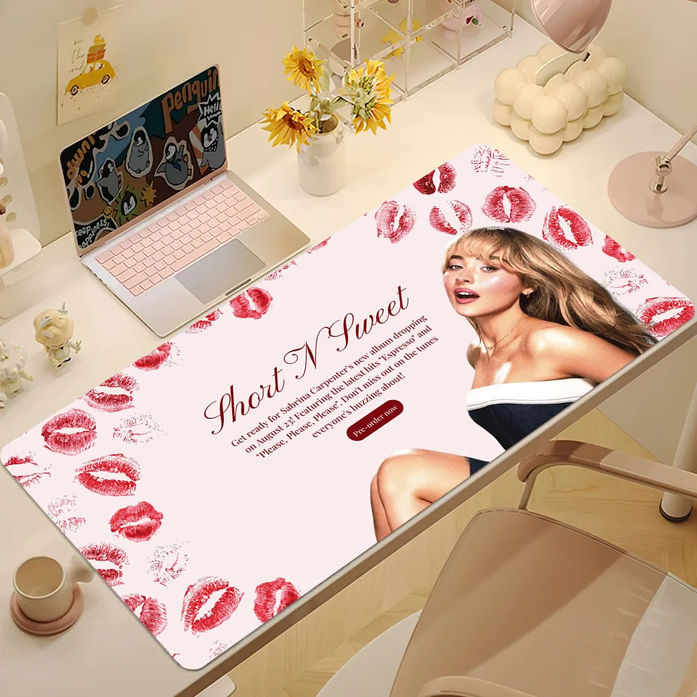 Singer S-Sabrina C-Carpenter Short n Sweet S Mouse Pad Large Desk Mat Keyboard Ergonomic Office Rubber Game PC Non-slip Anti-fra