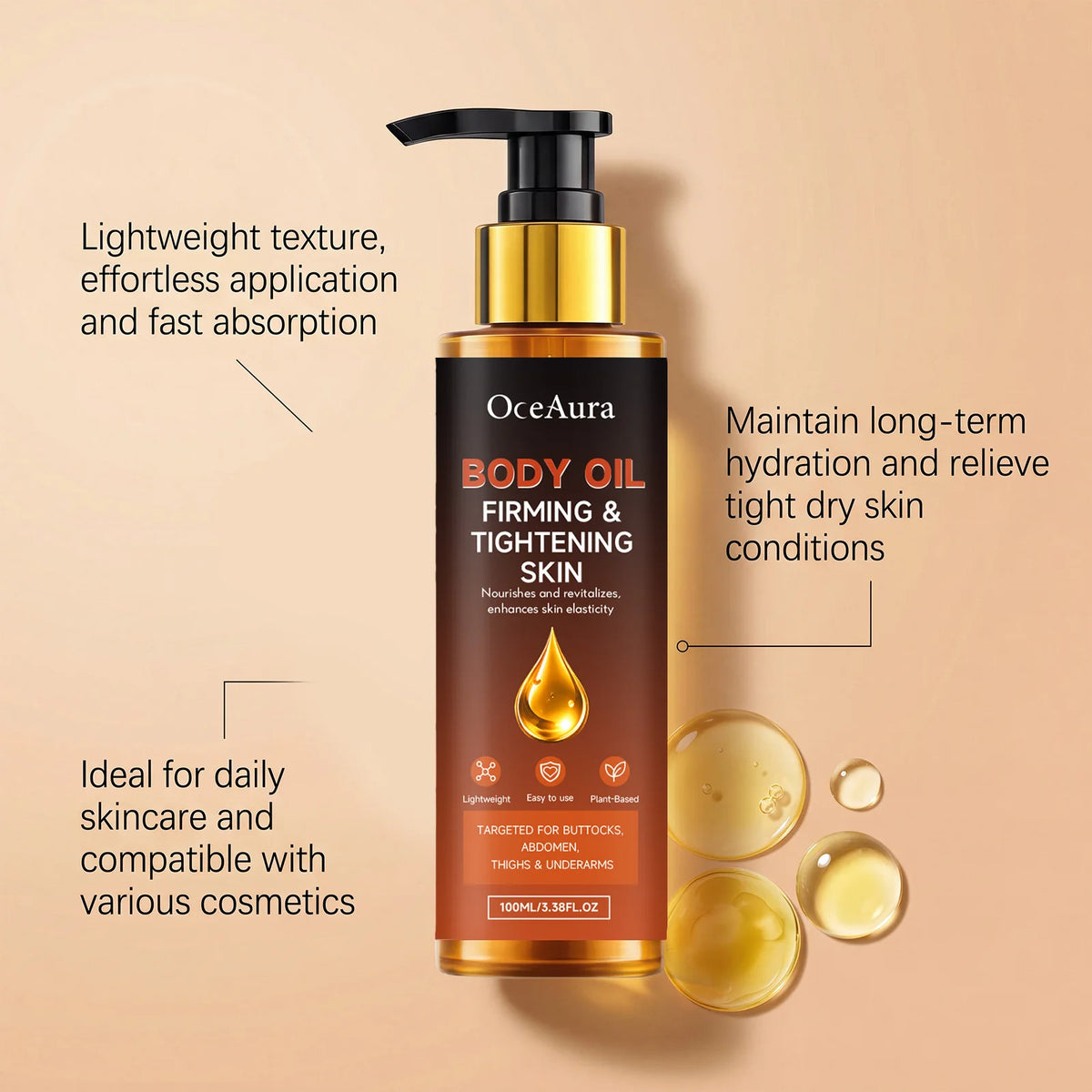 Anti-Cellulite Body Firming Oil Plant Based Nourish Smoothing For All Body Area Skin Tightening Contouring Massage Treatment Oil