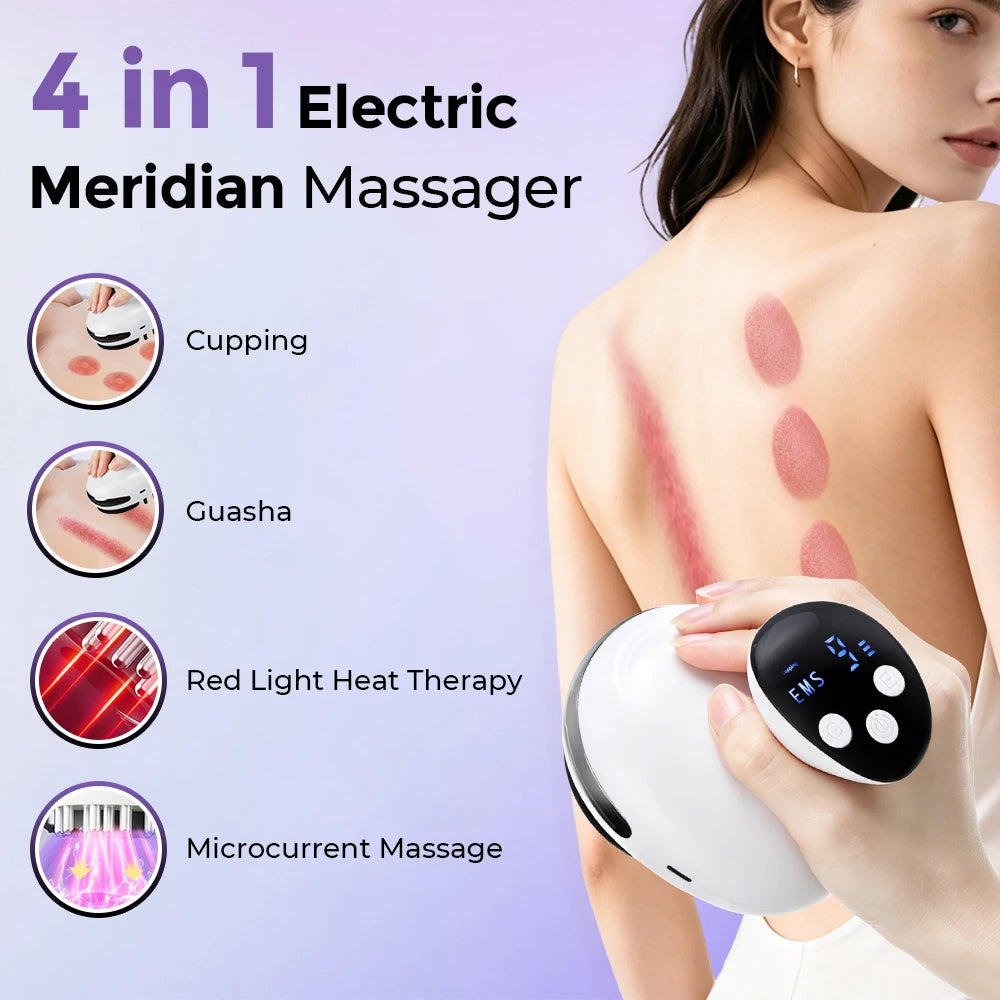 Electric Cupping Gua Sha Massager, 9-Level Suction Lymphatic Drainage Device, Red Light Heat Body Scraper Back Neck Shoulder
