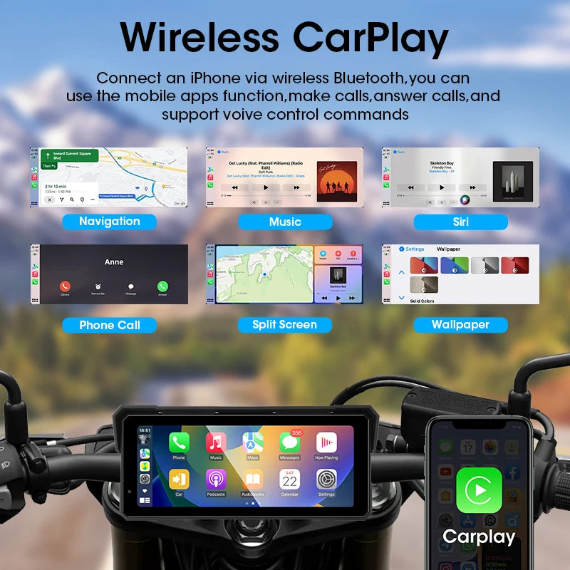 Jansite Portable 8.1 inch IP67 Waterproof Motorcycle 4K DVR GPS Navigation Wireless Carplay Android Auto Moto Recorder Monitor