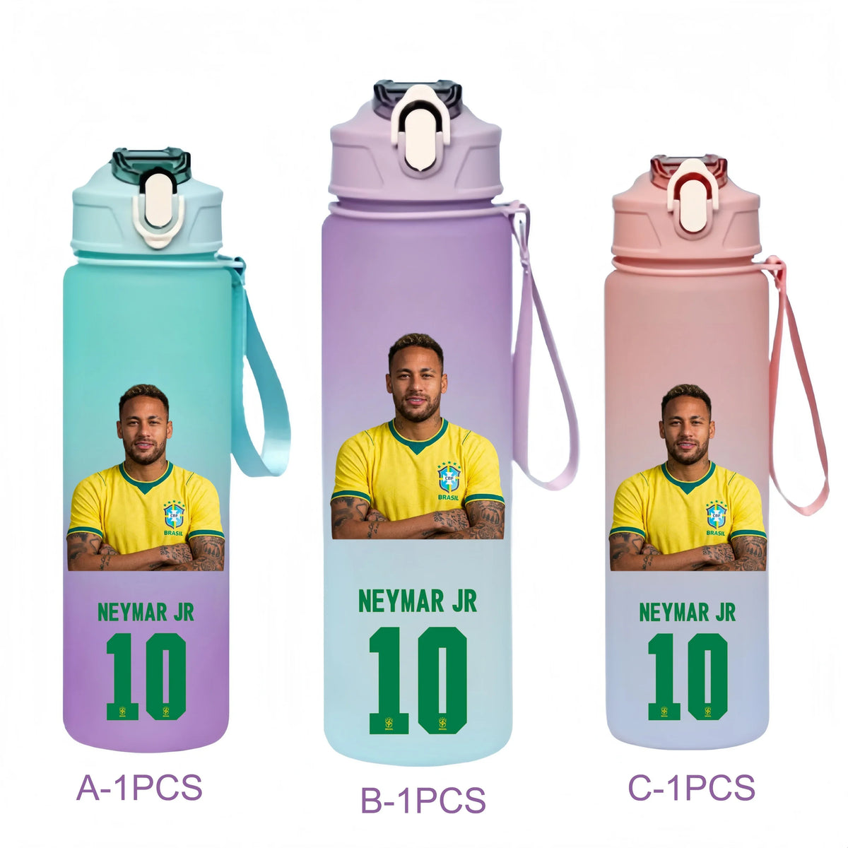 750ML Messi Modrić Neymar Football Star Straw Water Cup Portable Fitness Drink Bottle Kettle Leakproof Drinkware Fans Gifts