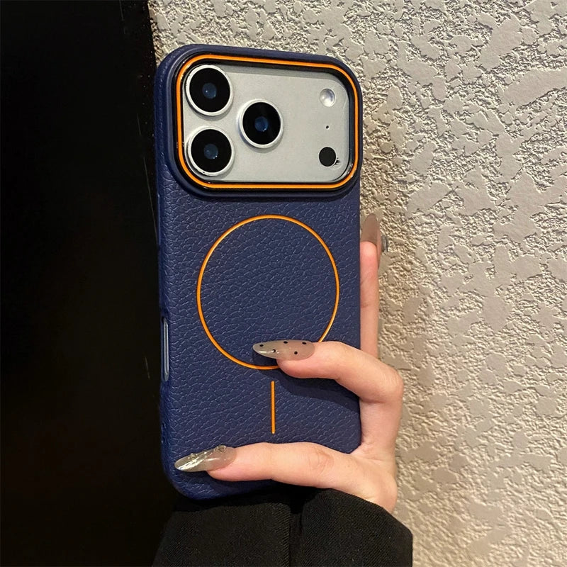 Luxury Magnetic Matte Lychee Grain Phone Case For iPhone 11 12 13 14 15 16 17 18 ProMax Air Plus Magsafe Bumper Back Cases Cover