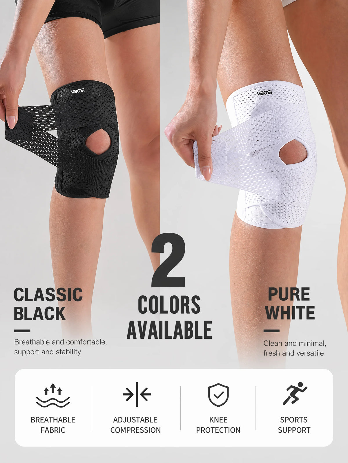 VBOSI Compression Knee Pad For Relieve Meniscal Tear Knee Pain Arthritis Joint Pain Relief Breathable Knee Support