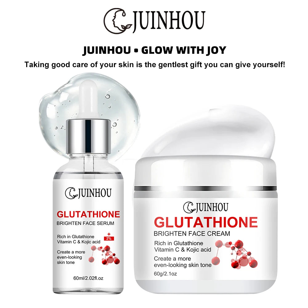 JUINHOU Glutathione Vitamin C Brighten Face Cream and Serum Set Even Skin Tone Niacinamide Anti-Oxidation Radiant Glow Skin