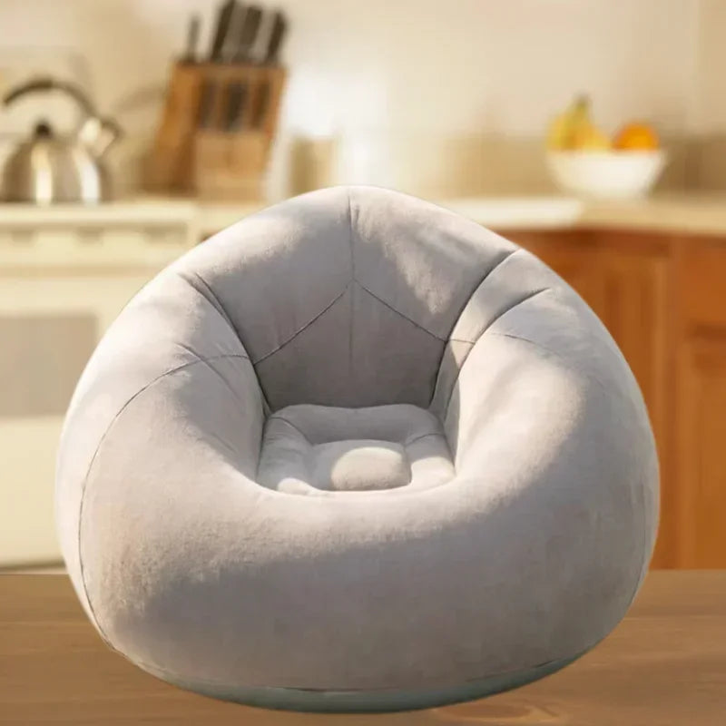 Inflatable Lazy Sofa Folding Portable Air Chair Flocking Surface Comfortable Lounge Seat for Living Room Outdoor Camping Beach