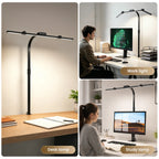 3 Head LED Desk Lamp with Clamp, Flexible 360° Adjustable Stand & Foldable Light, Stepless Dimming Reading Lamp for Home Office