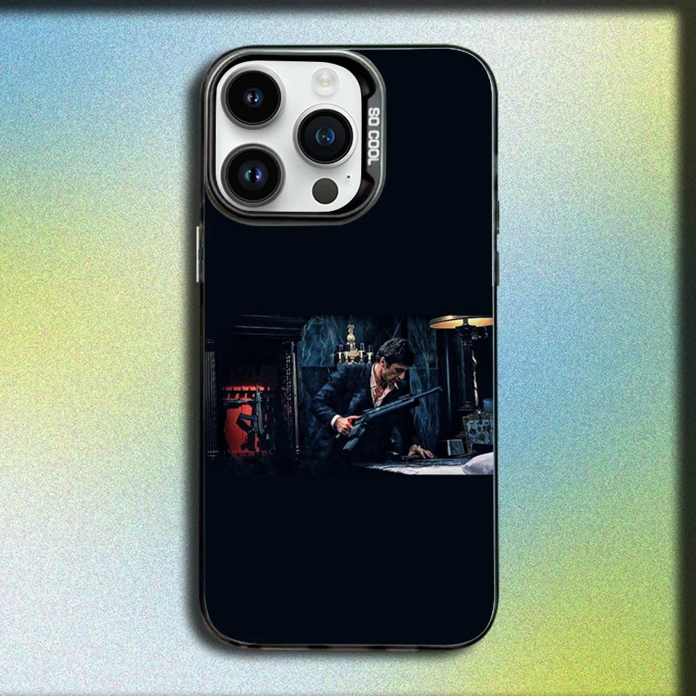 Movie S-Scarfaces Tony M-Montana Phone Case For iPhone 16,15,14,13,12,11,Mini,Pro,SE,MAX Gray Matte Silicone Black Cover