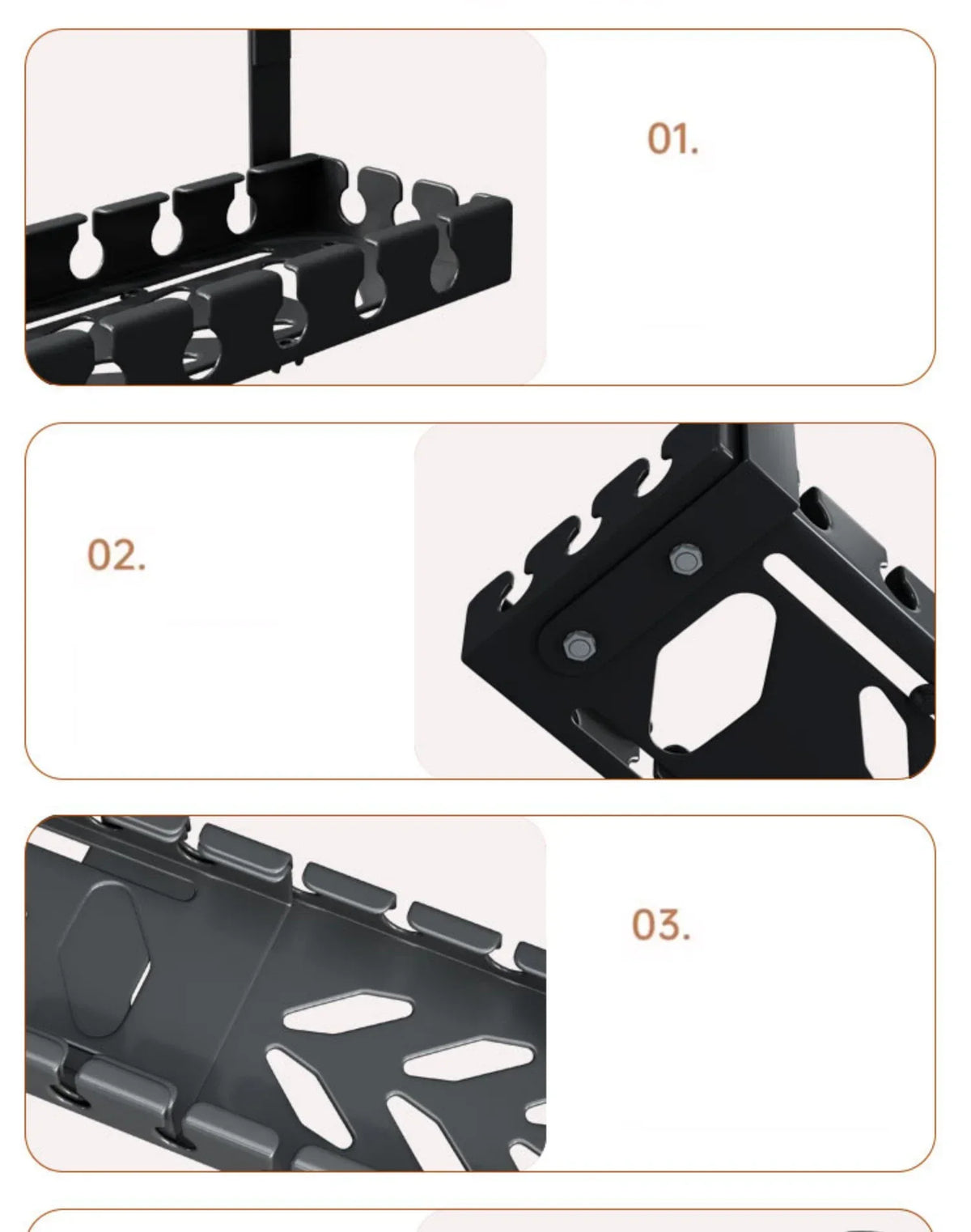 Retractable No Drill Clamp On Under Desk Cable Tray Metal Power Strip Wire Organizer Router Cord Storage Holder