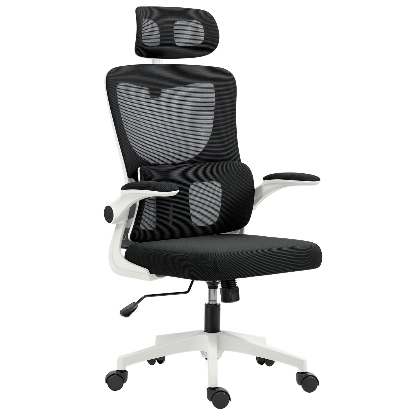 360° swivel desk chair with adjustable headrest and lumbar support – black, seat height adjustable