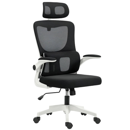 360° swivel desk chair with adjustable headrest and lumbar support – black, seat height adjustable