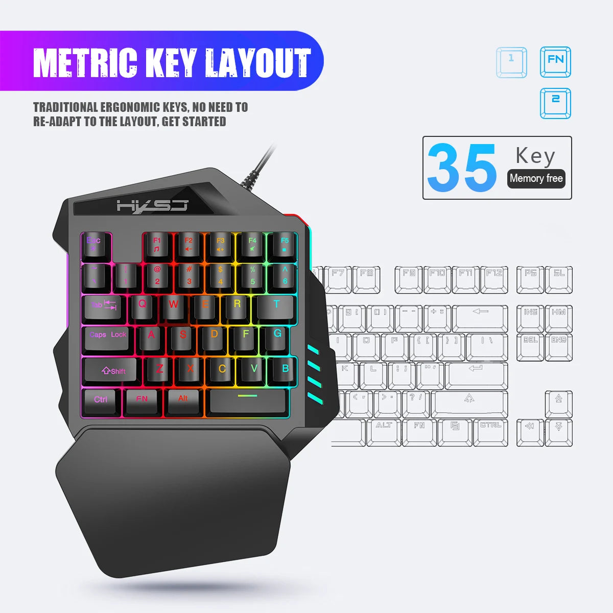 Ergonomic 35-Key Gaming Keyboard with RGB Lighting USB Powered One-Handed Design Thin Film Keys for Enhanced Gaming Experience