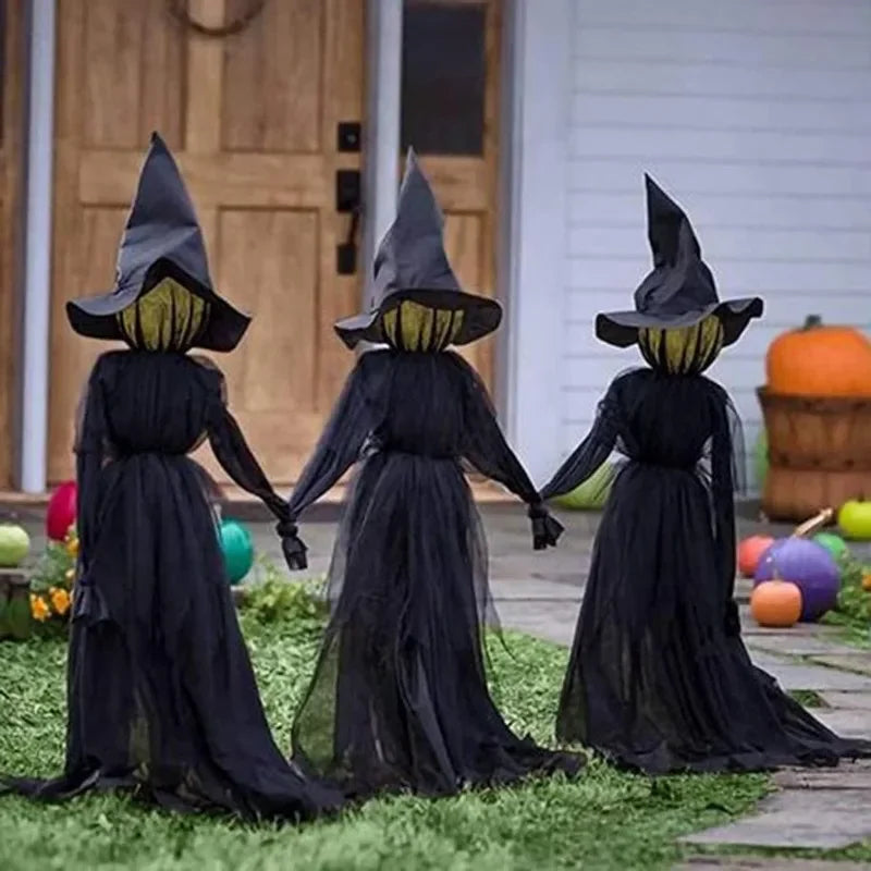 3PCS Halloween Colourful Glow Three Hand-Holding Witches Sound-activated hand-holding witch Halloween light up decoration props