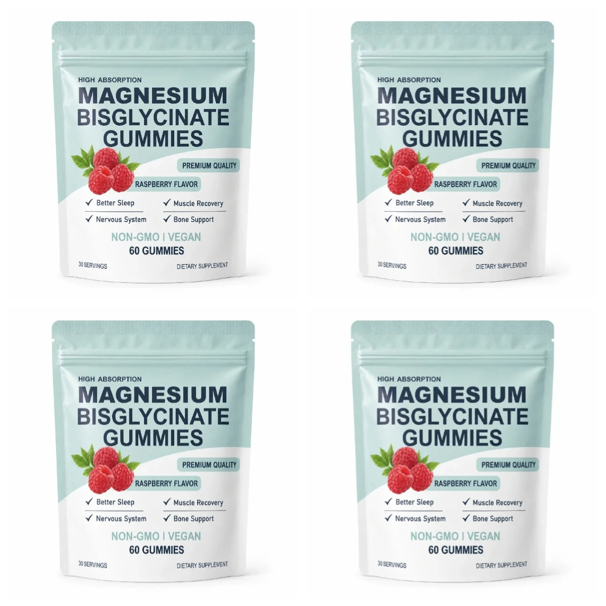 High Absorption Magnesium Bisglycinate Gummies Vegan Raspberry Flavor 60 Count Support Muscle Bone Health Non GMO Gluten Free