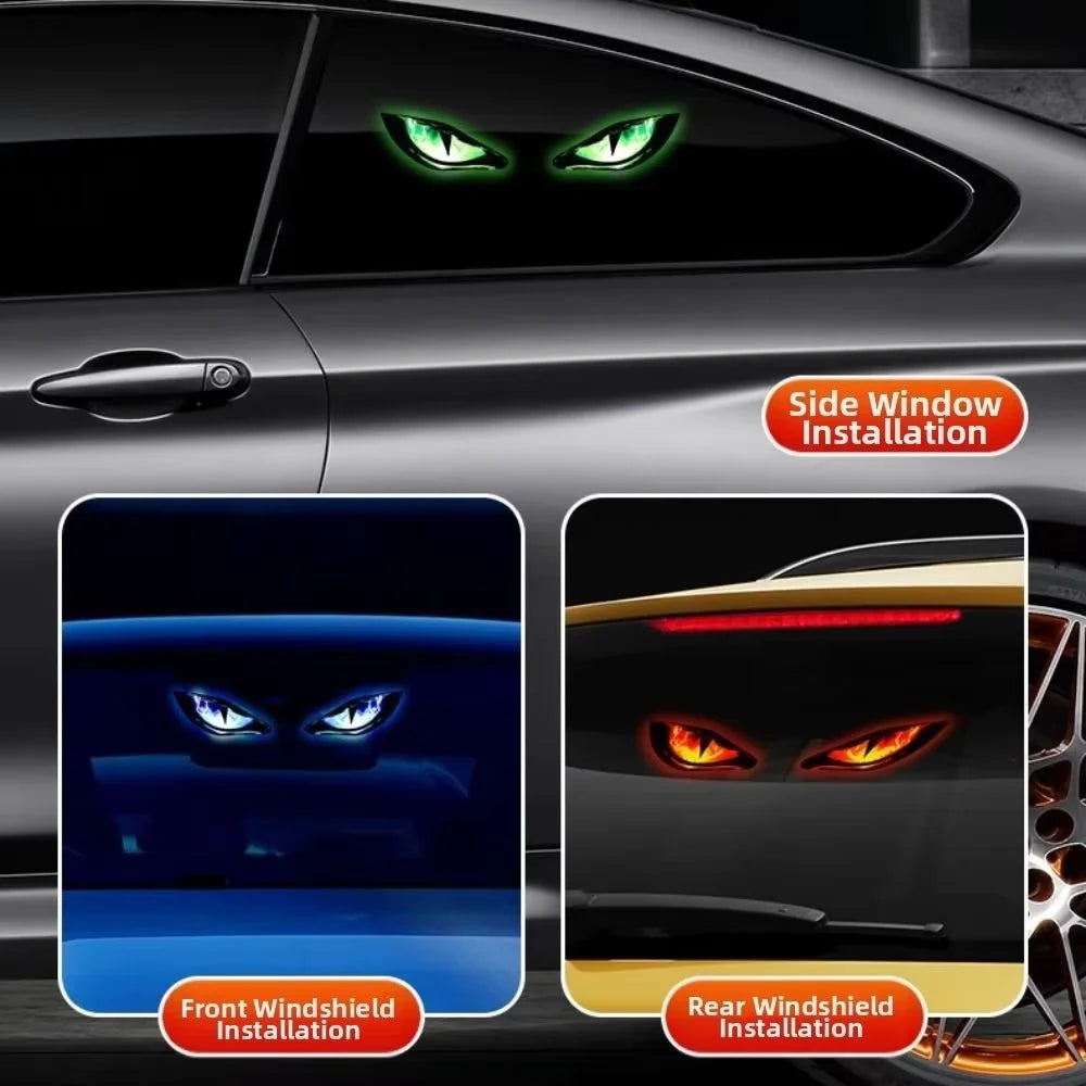 KEVANLY Solar Power Car Demon Eye Light Cool Flashing Warning Light Dynamic Safety Vehicle Signal Lights Universal