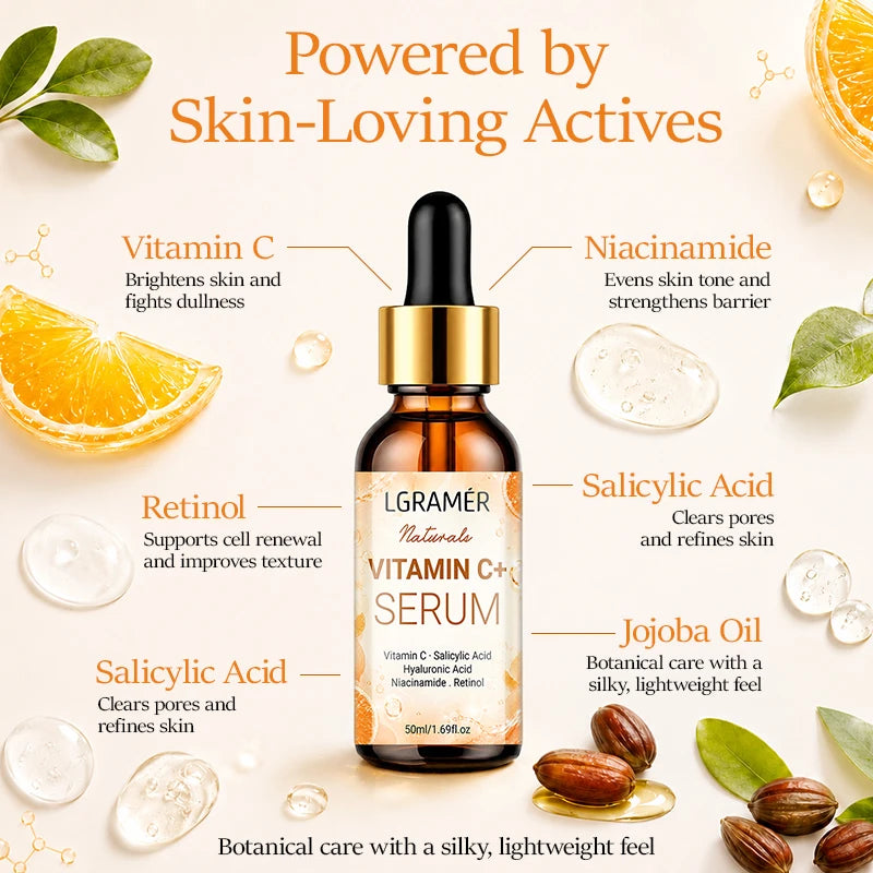 30ml/50ml Vitamin C & Retinol Facial Serum, Hyaluronic Acid Hydrating Essence, Brighten and Even Skin Tone, Anti Aging Skin Care