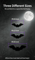 Halloween LED Night Light Self-adhesive 3D Stereoscopic Bat Wall Decal Indoor Bats Decor Lamp Flashing Wall Light Party Supplies